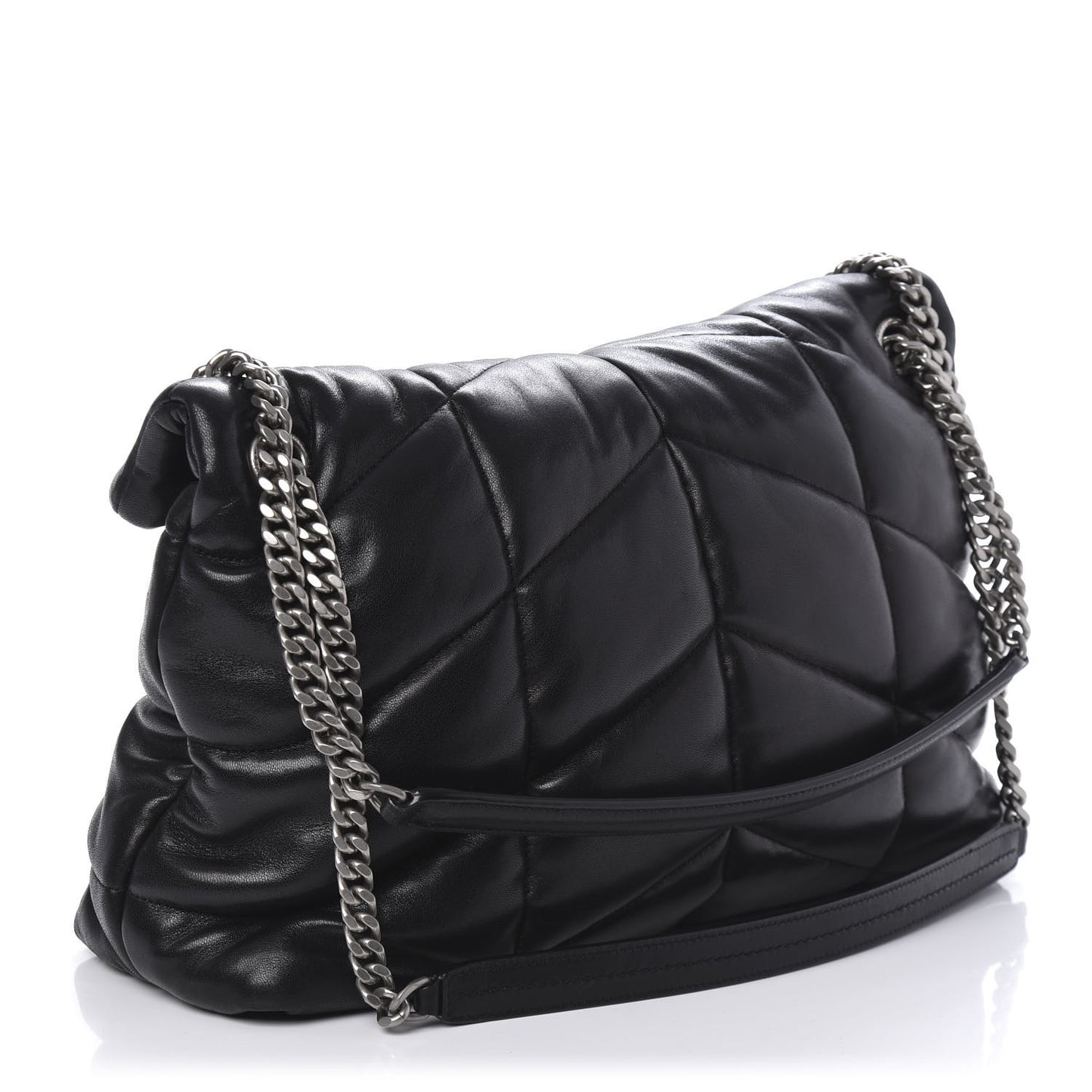 Lambskin Quilted Medium Loulou Puffer Monogram Chain Satchel Black