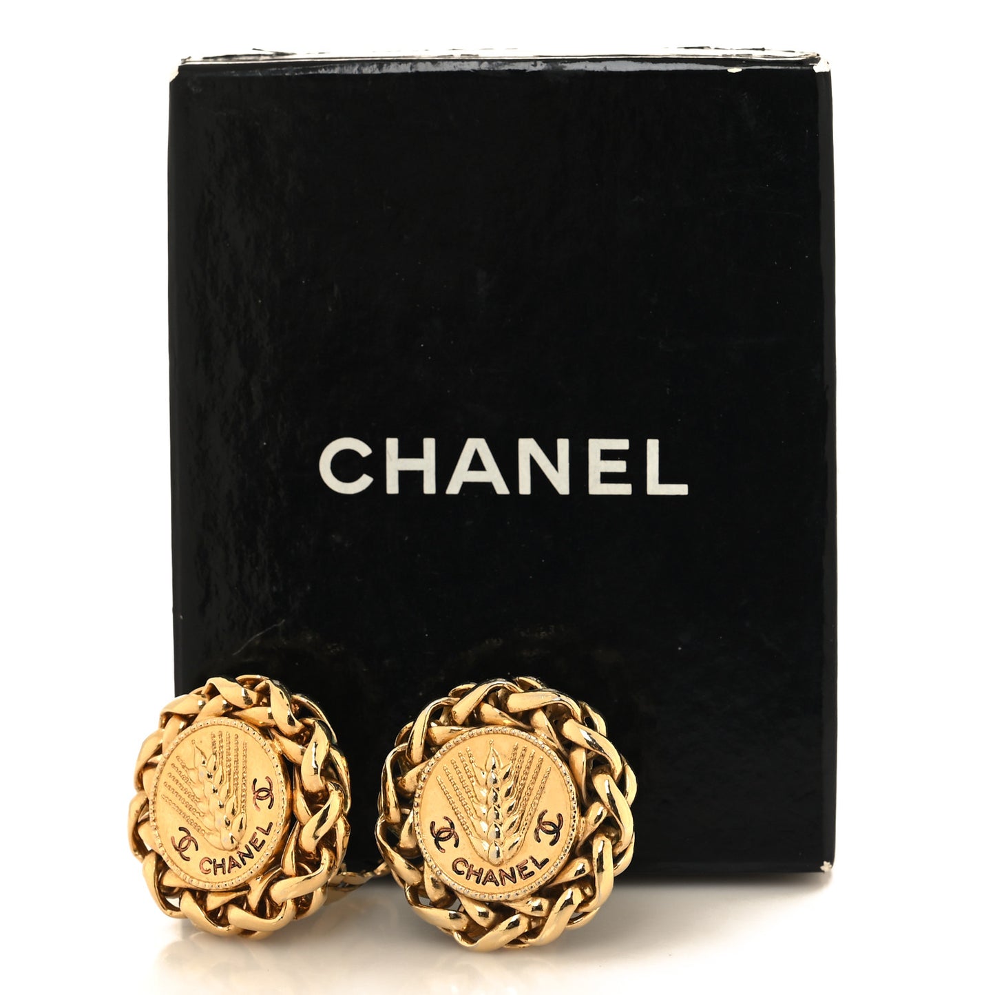 Metal Round CC Wheat Clip On Earrings Gold