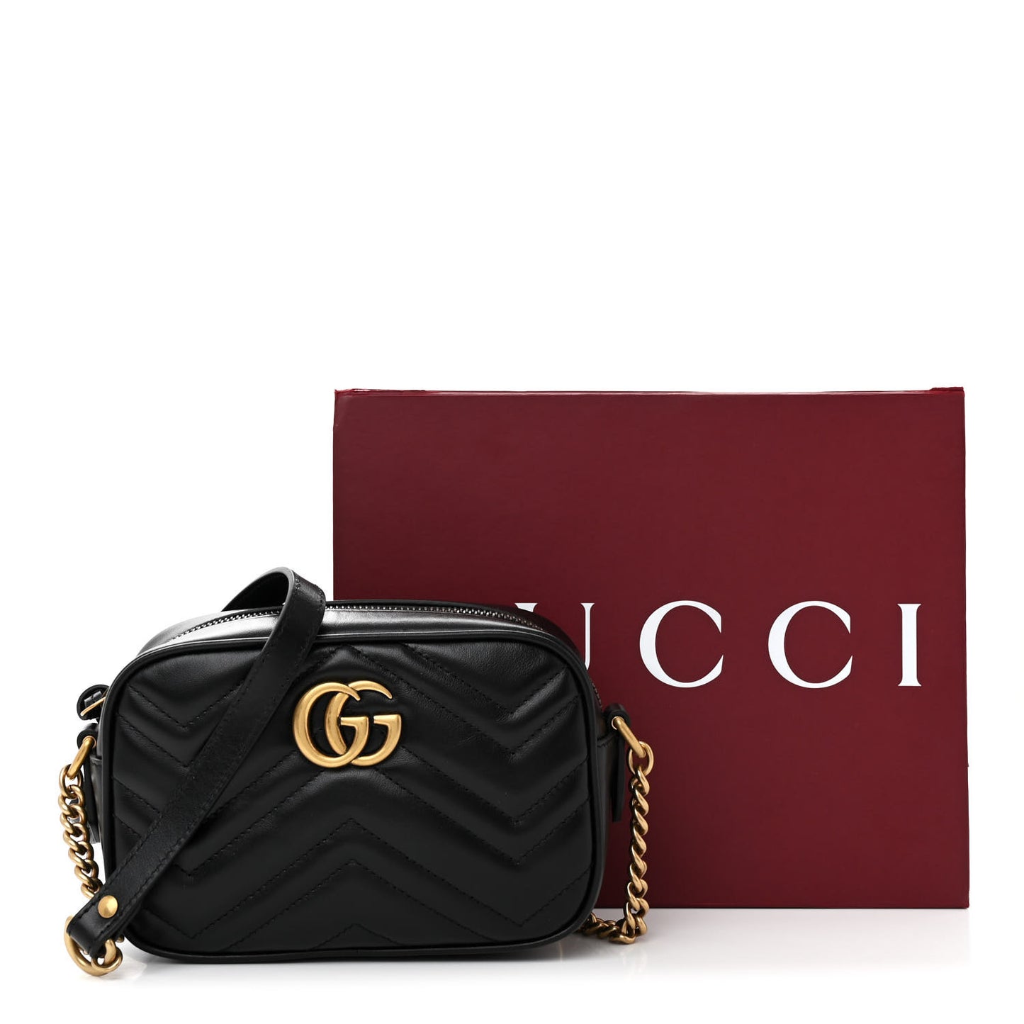 Calfskin Matelasse Mini GG Marmont Chain Shoulder Bag Black