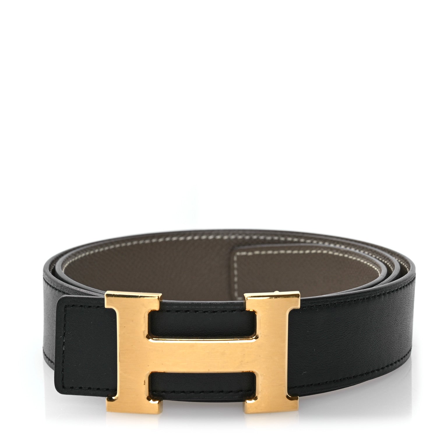 Hermes Swift Epsom 32mm H Belt 85 34 Black Etoupe 1 of 7