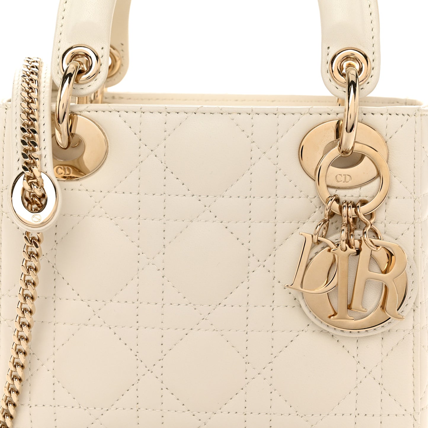 Lambskin Cannage Mini Lady Dior Off White