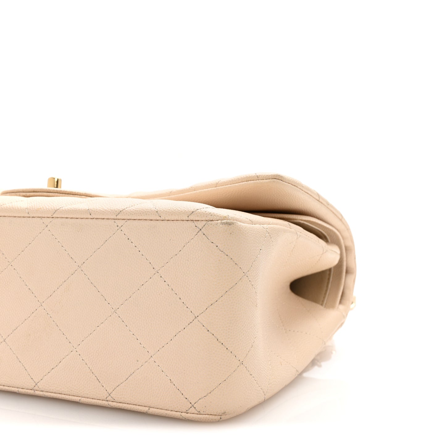 Caviar Quilted Jumbo Double Flap Light Beige