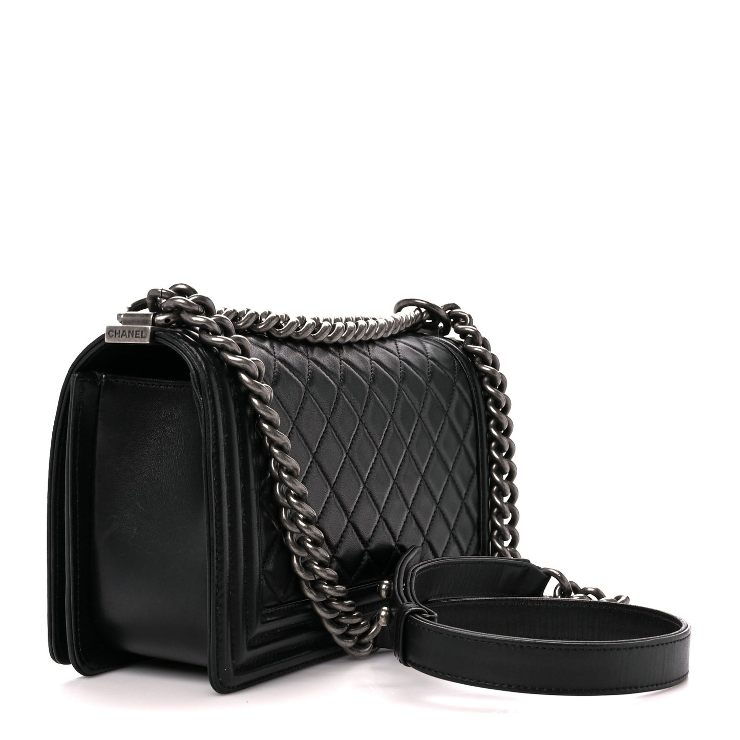 Lambskin Quilted Medium Boy Flap Black