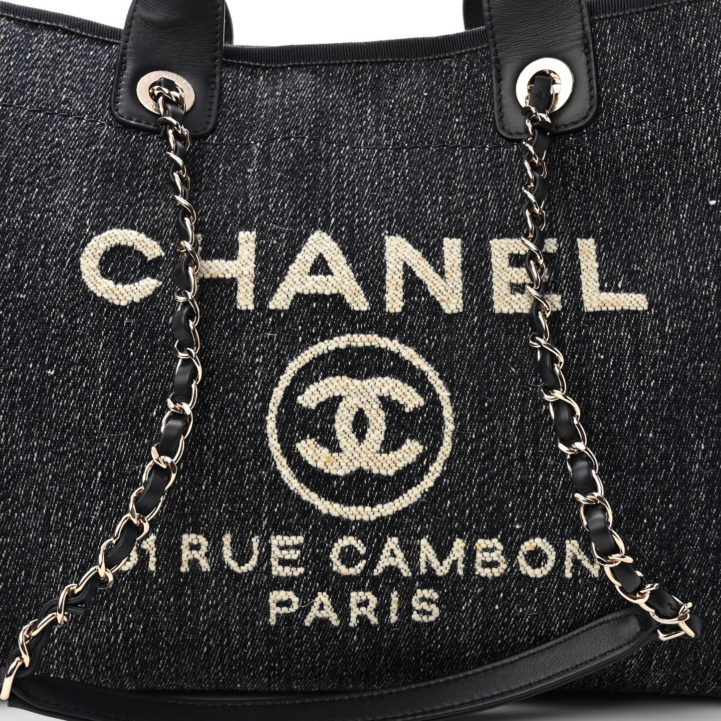 Denim Medium Deauville Tote Dark Blue White