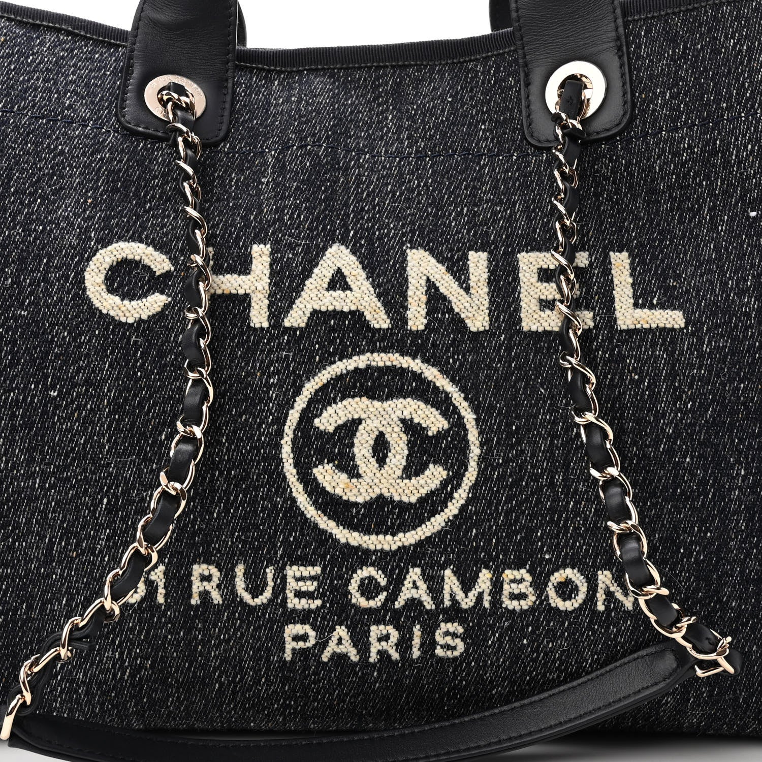 Chanel Denim Medium Deauville Tote Dark Blue White 8 of 10