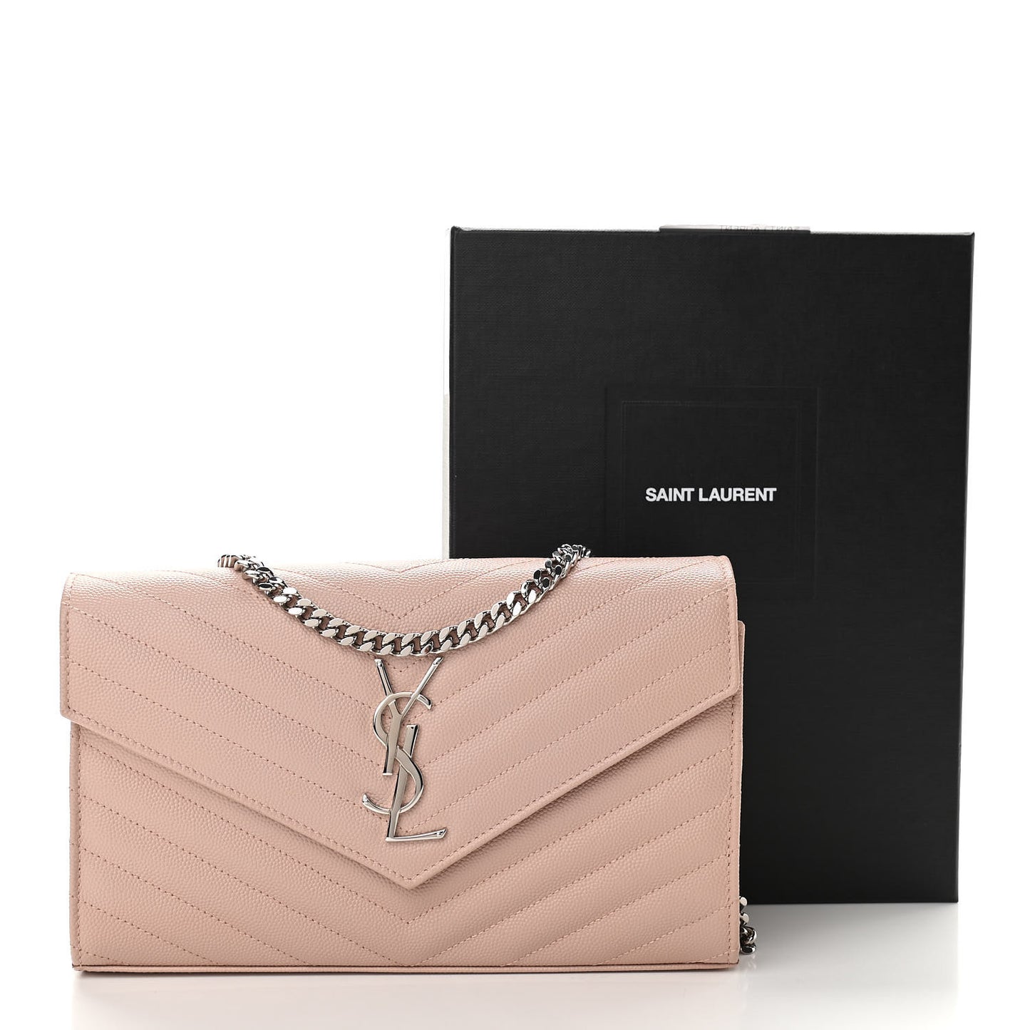 Grain De Poudre Matelasse Chevron Monogram Chain Wallet Pale Pink