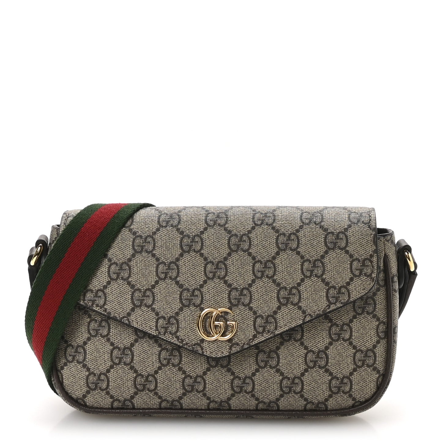 GG Supreme Monogram Textured Dollar Calfskin Web Mini Ophidia Envelope Shoulder Bag Beige Ebony New Acero