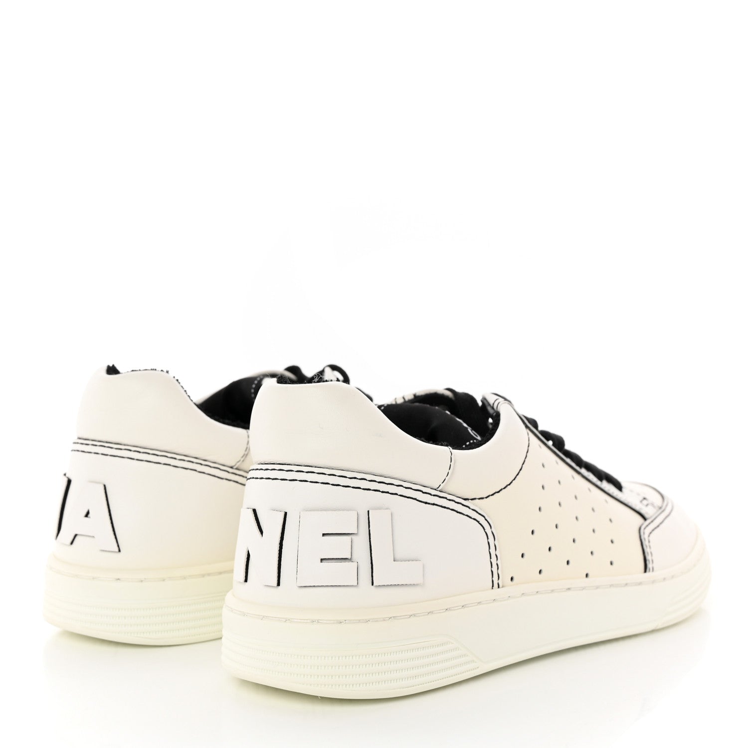 Chanel Calfskin Womens Logo Sneakers 38.5 White Black 4 of 7