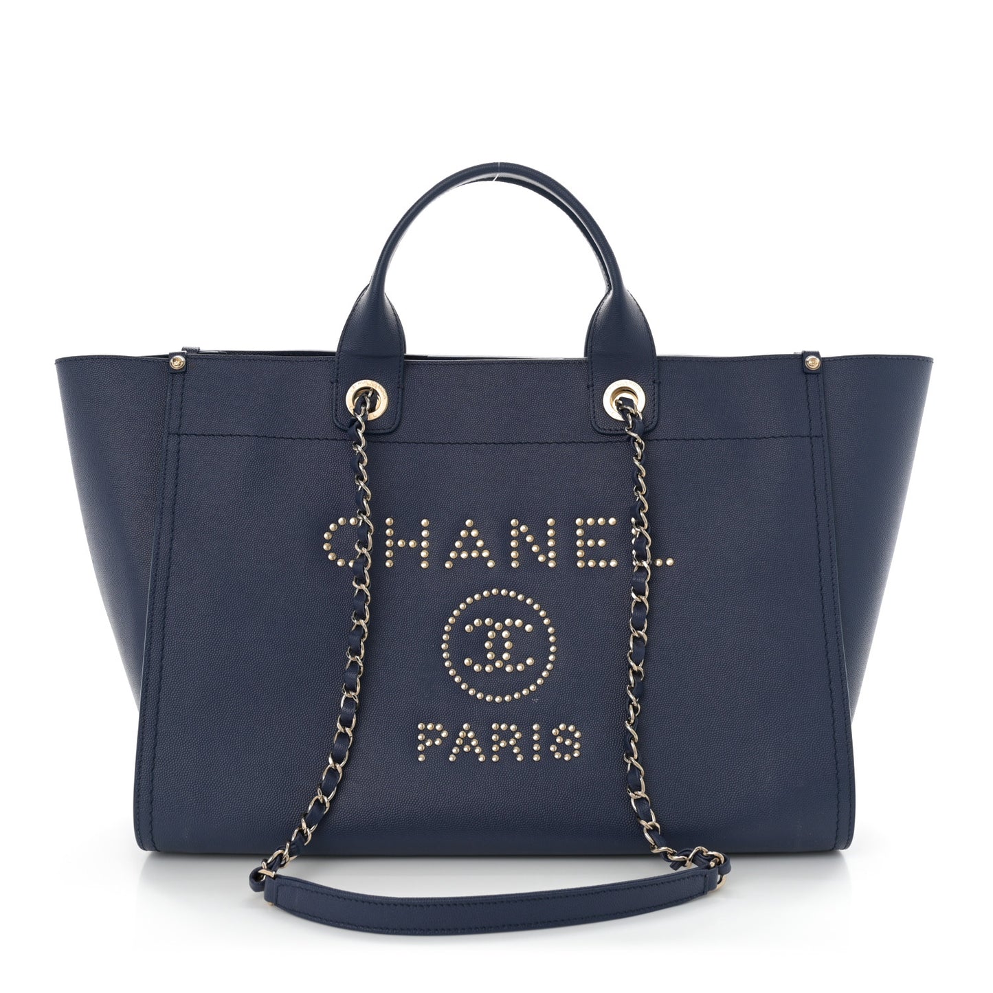 Caviar Medium Studded Deauville Tote Navy