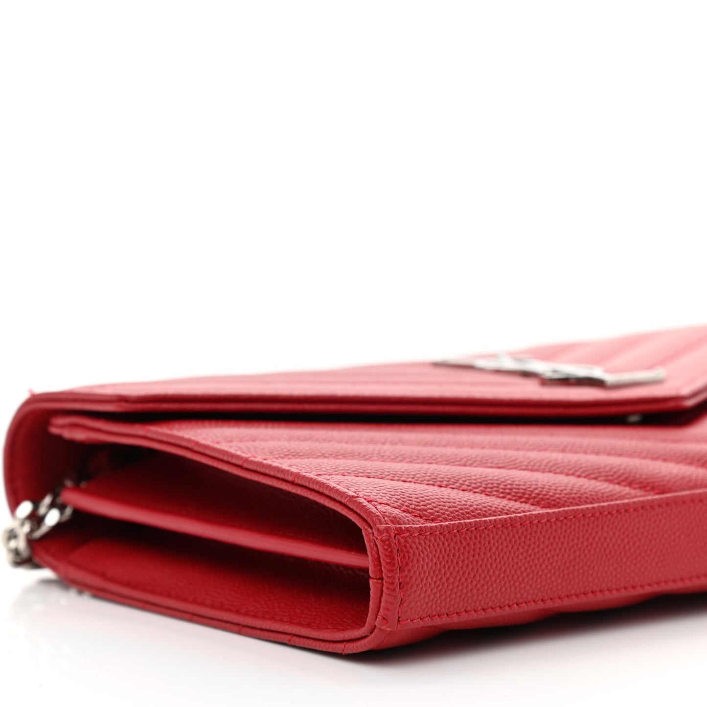 Grain De Poudre Matelasse Chevron Monogram Chain Wallet New Red