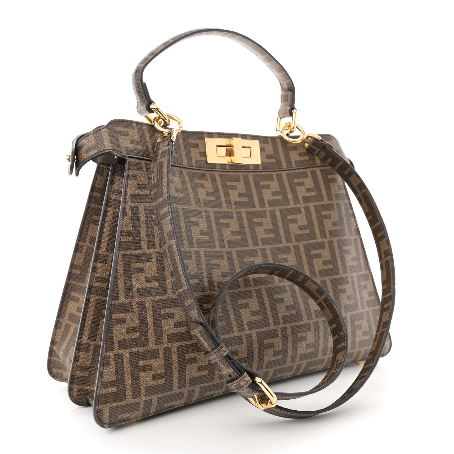 Glazed Fabric Vitello FF 1974 Hairdo Girls Inlay Medium Peekaboo Iconic Satchel Mogano Panna Multicolor