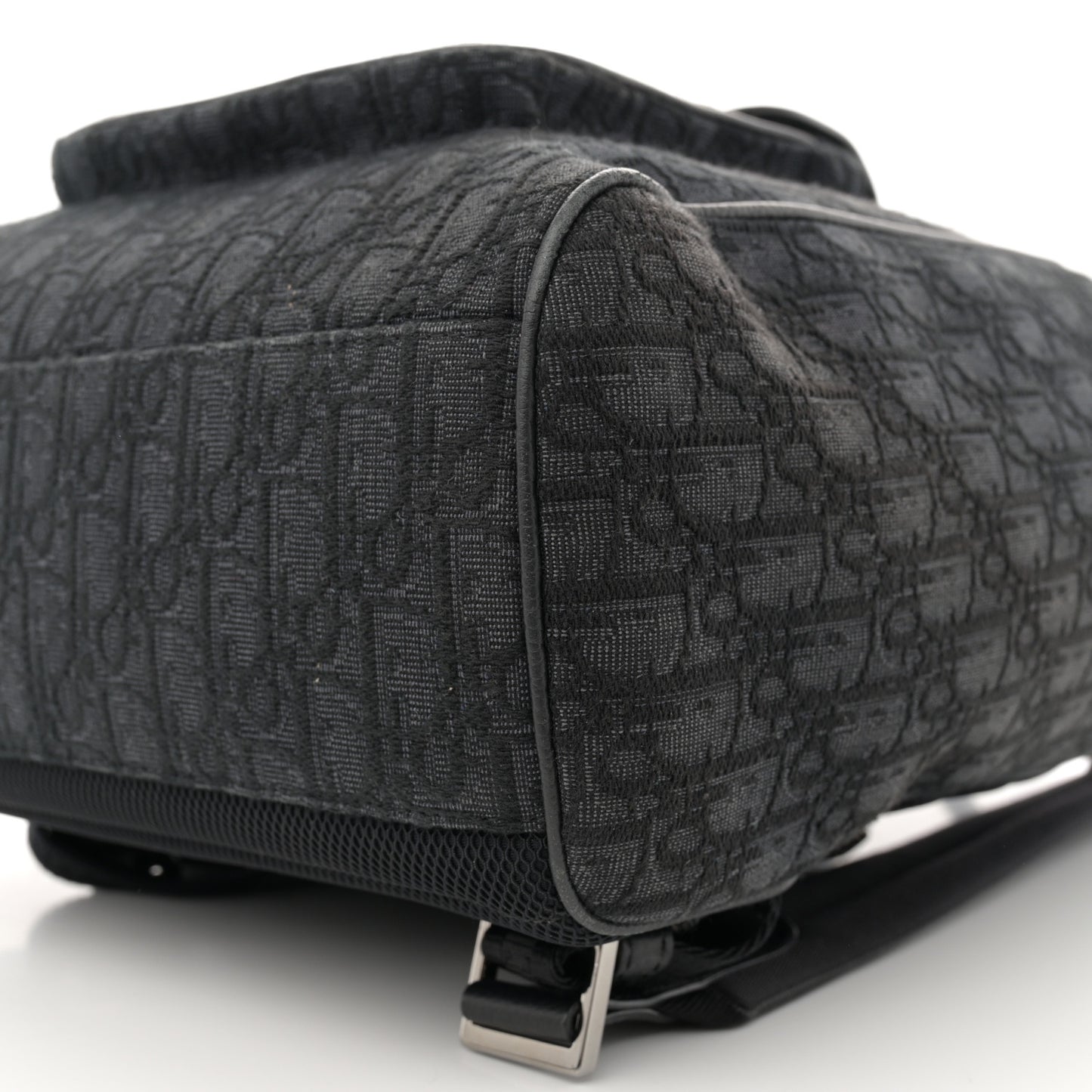 Oblique Jacquard Grained Calfskin Saddle Backpack With Flap Black