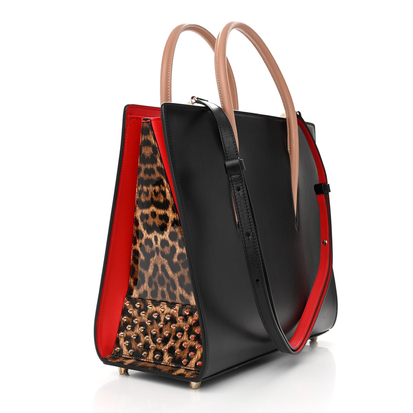 Calfskin Patent Leopard Spiked Large Paloma Black