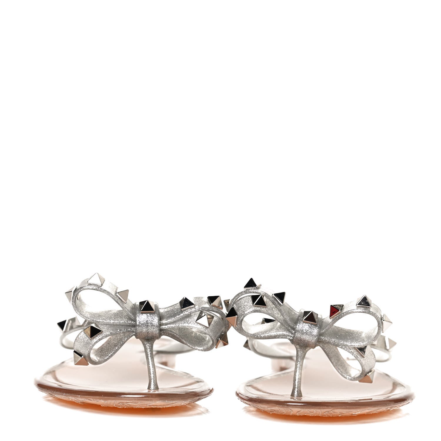Valentino Garavani PVC Jelly Glitter Rockstud Bow Thong Sandals 40 Silver 2 of 7
