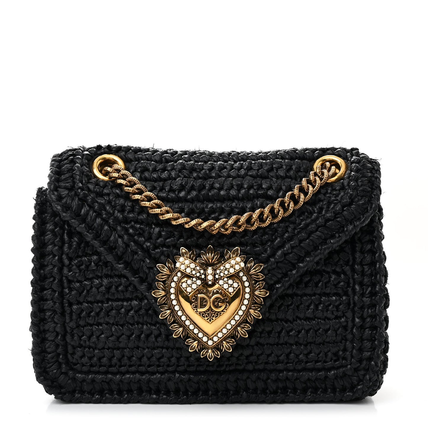 Raffia Woven Devotion Envelope Shoulder Bag Black