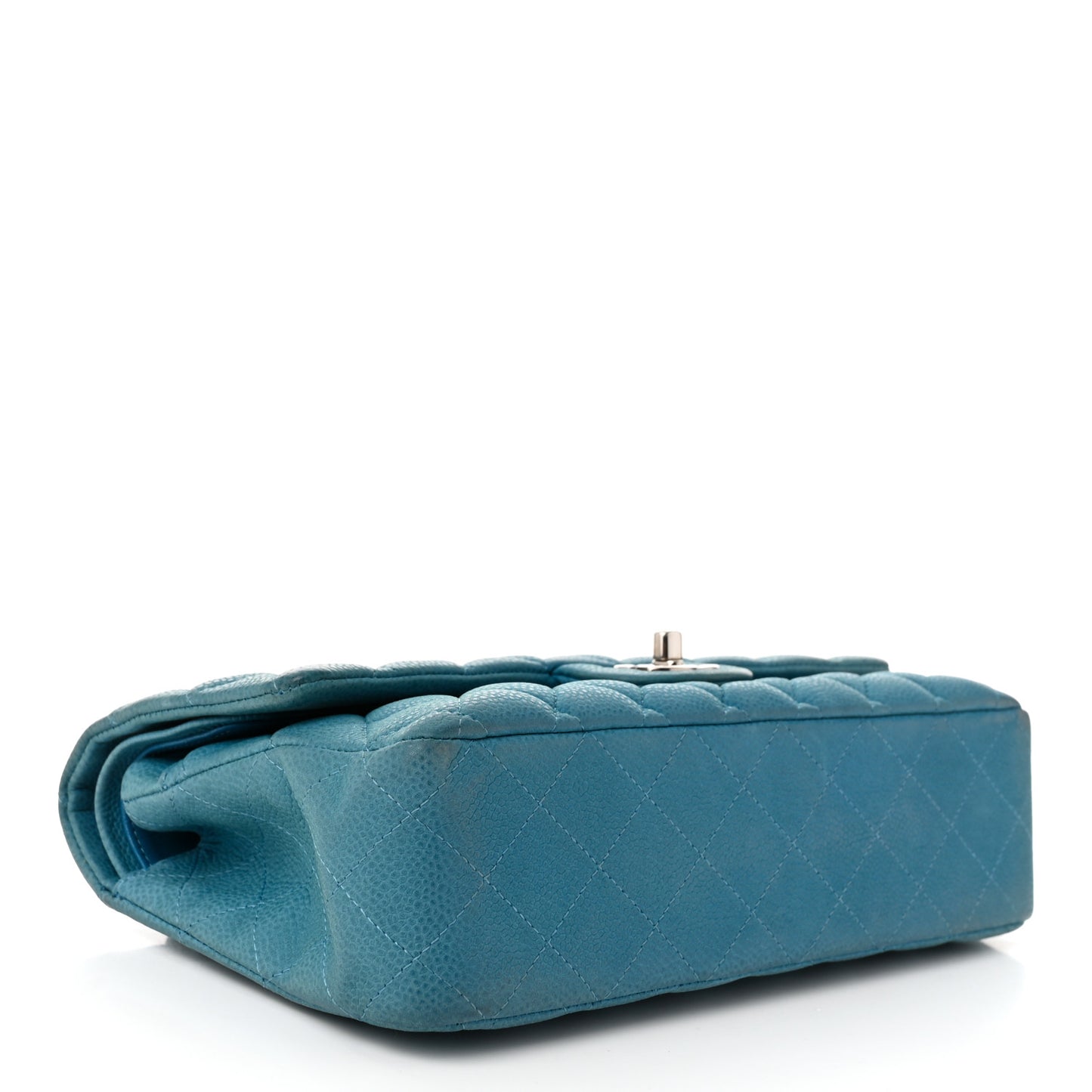 Iridescent Caviar Quilted Medium Double Flap Blue