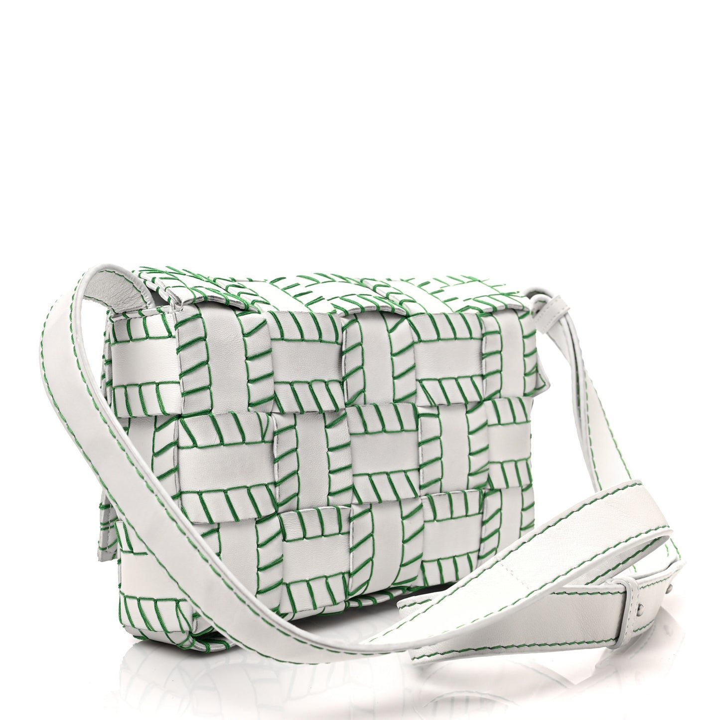 Lambskin Maxi Intreccio Overlock Stitched Cassette Crossbody Bag White Parakeet
