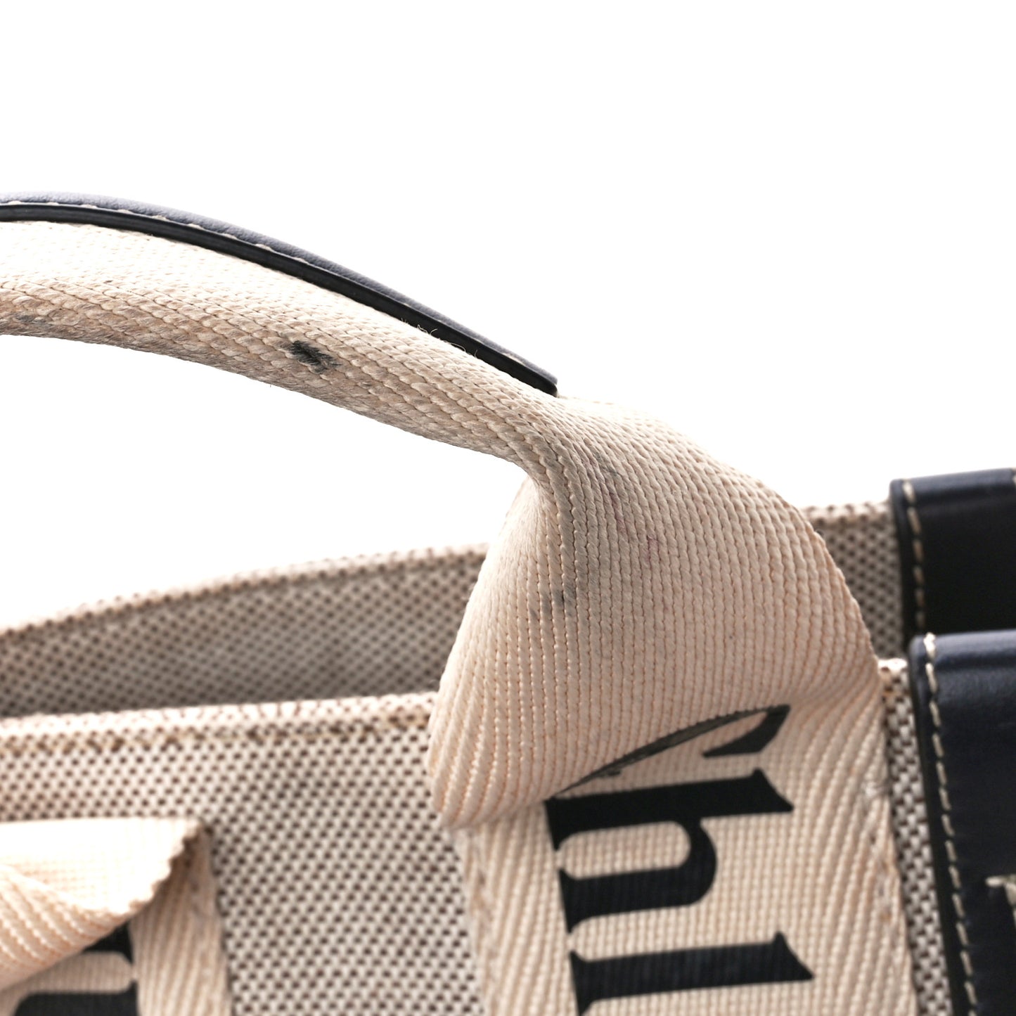 Cotton Calfskin Small Woody Ribbon Tote White Blue