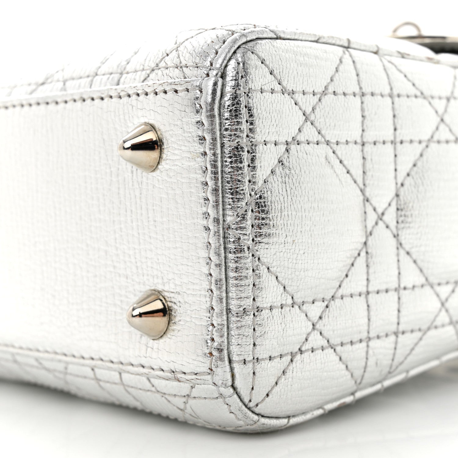 Christian Dior Metallic Grained Calfskin Cannage Small Lucky Badges My Lady Dior Silver 10 of 15