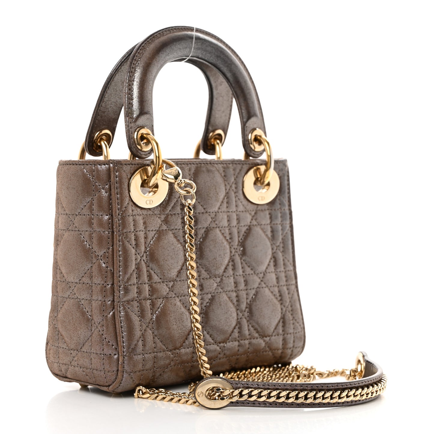 Metallic Calfskin Cannage Mini Lady Dior Brown