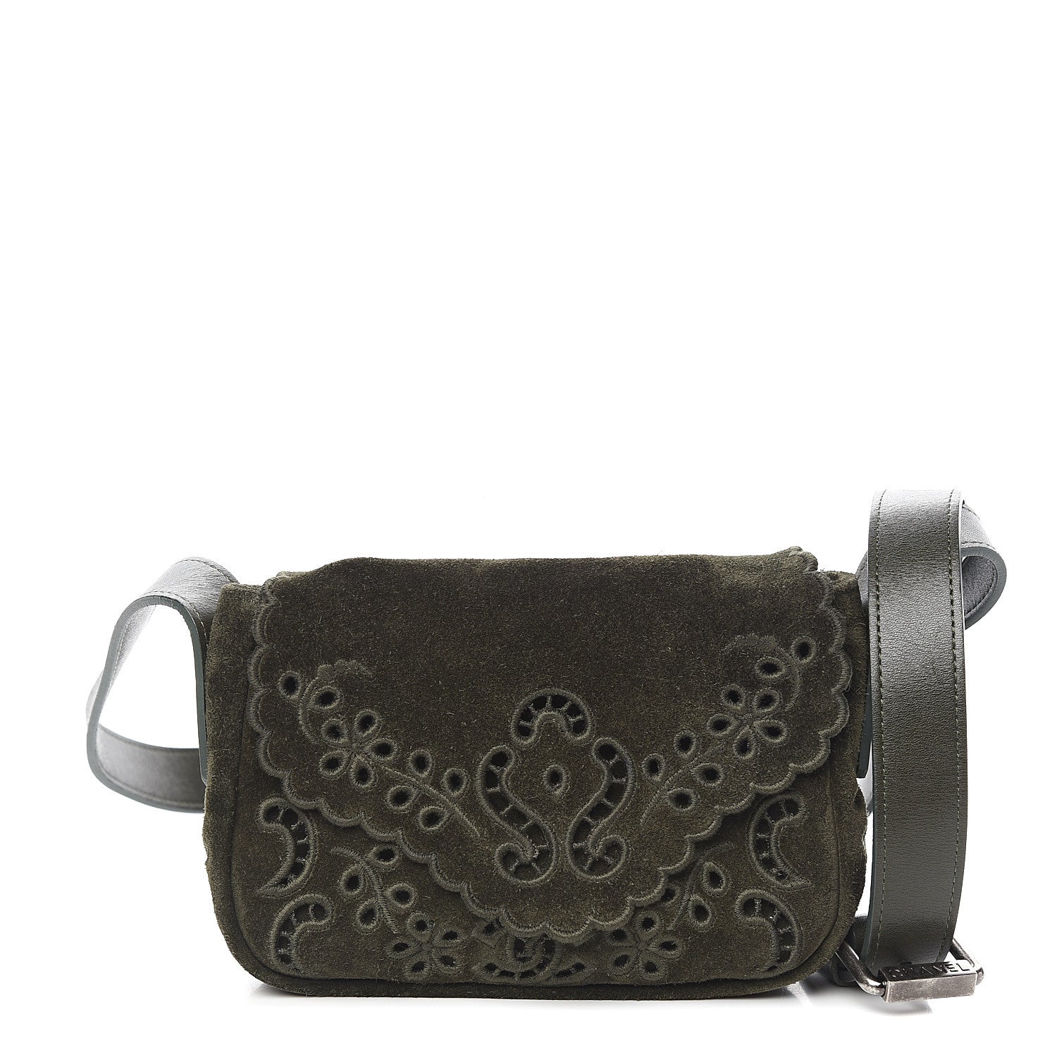 Chanel Suede Embroidered Flap Dark Green 1 of 10