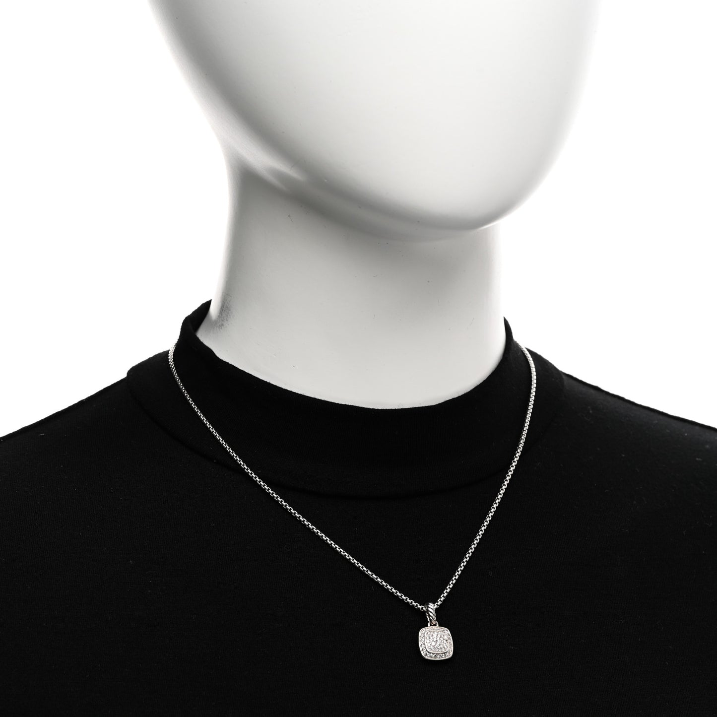 Sterling Silver Diamond Pave 7mm Petite Albion Pendant Necklace