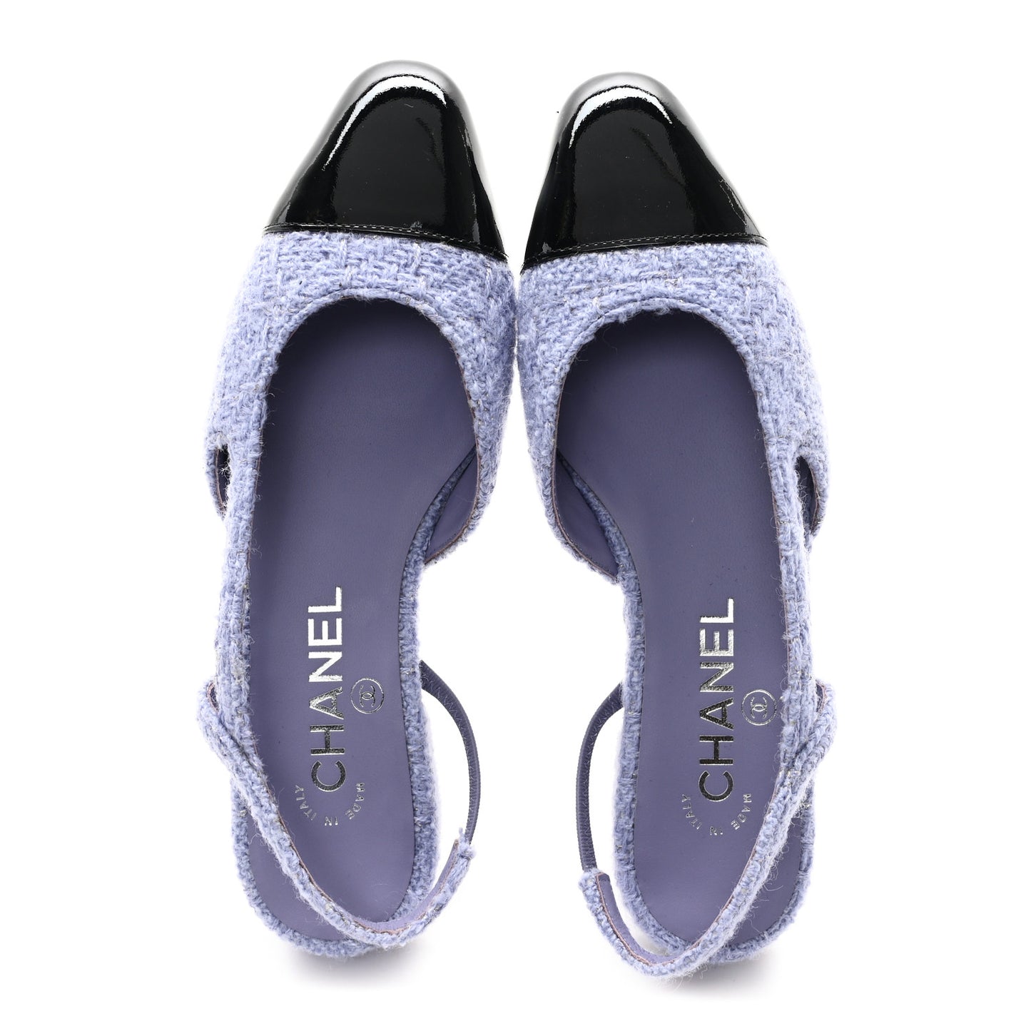 Tweed Cap Toe CC Slingback Flat 35.5 Lilac Black