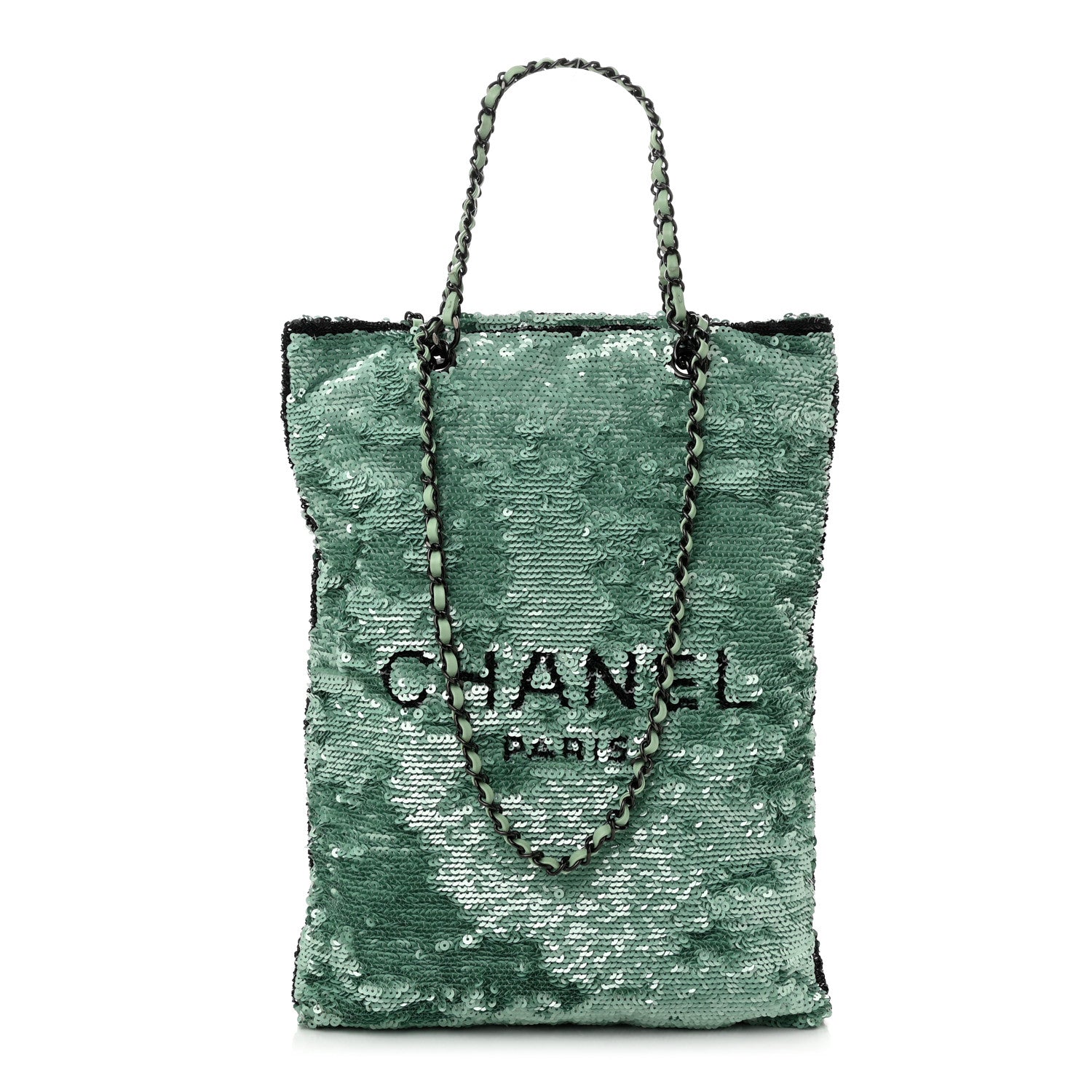 バッグ CHANEL Chanel Sequin Logo Shopping Tote Green Black 1695634 – FASHIONPHILE