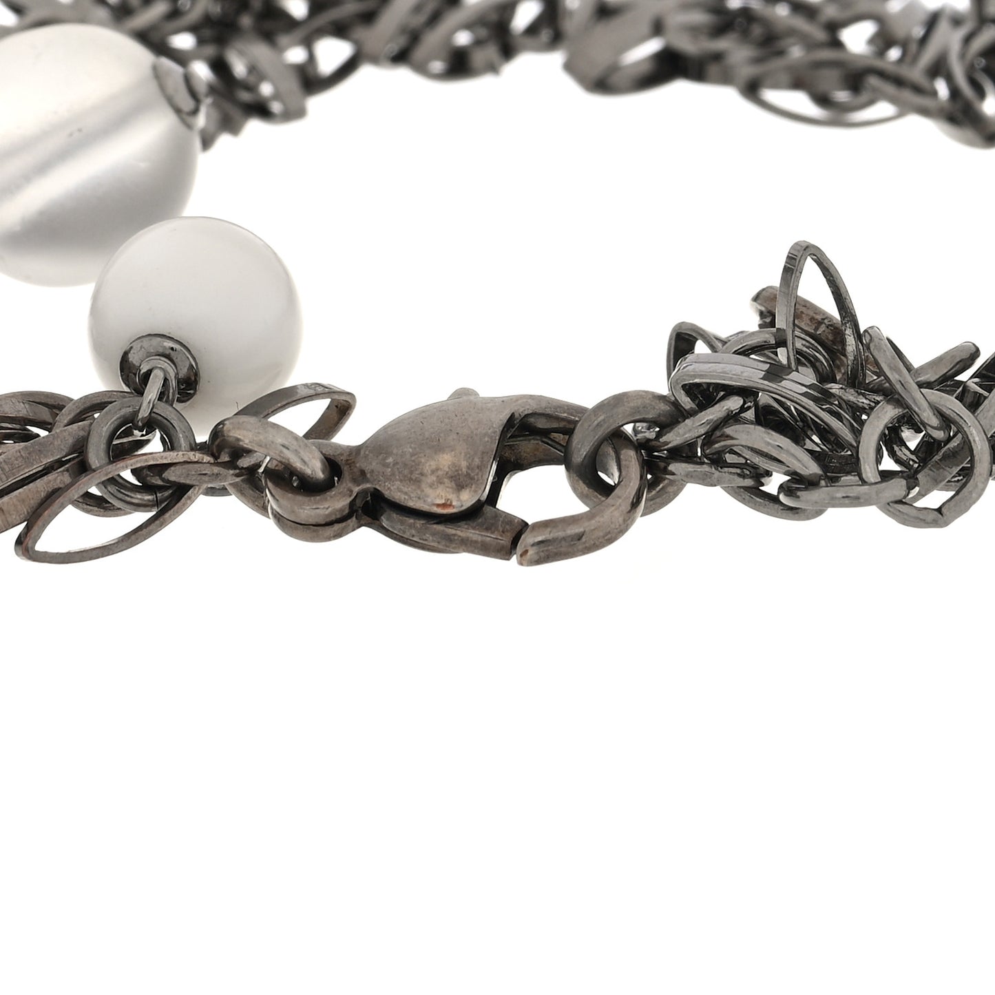 Metal Crystal CC Bead Charm Bracelet Ruthenium Gold White