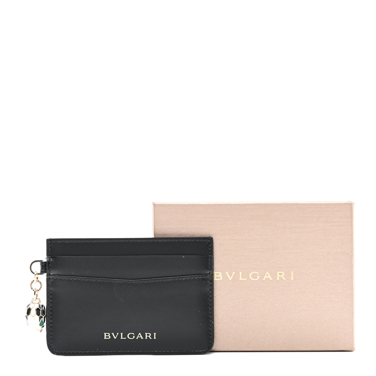 Serpenti Calfskin Card Holder Black Emerald Green