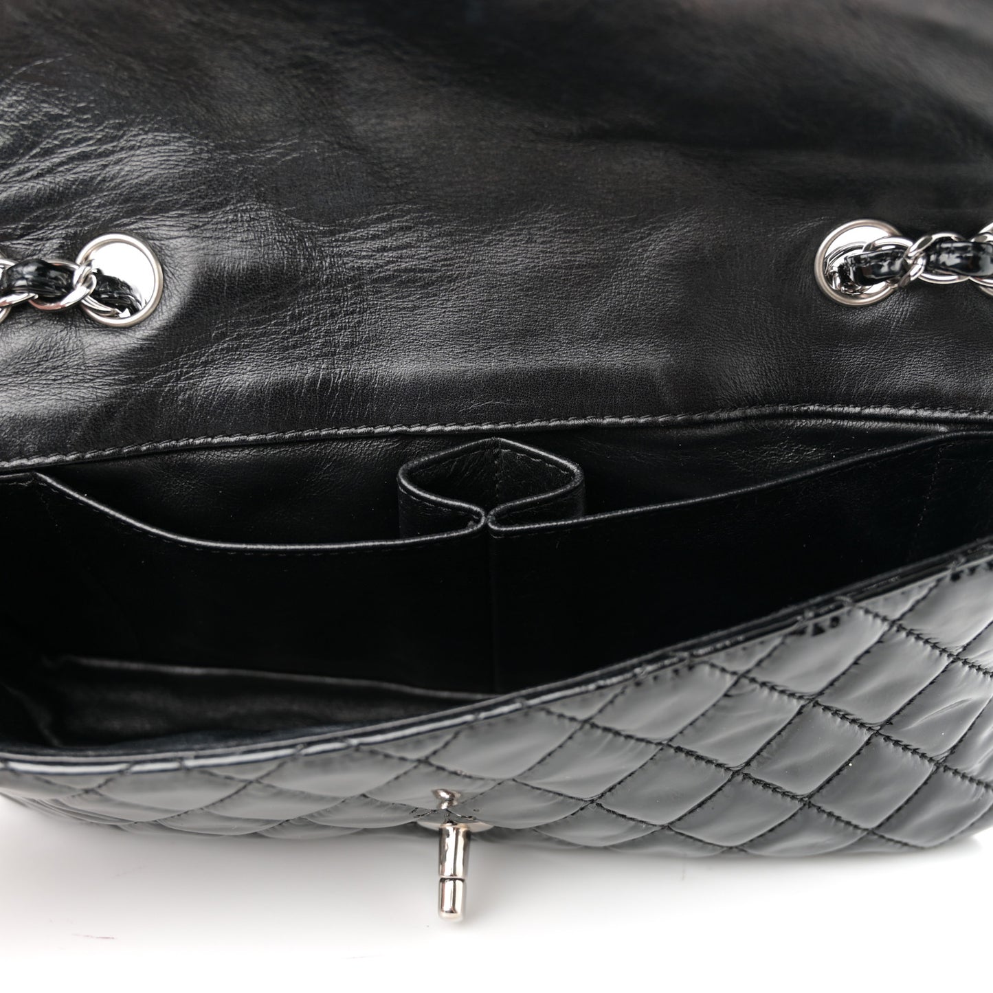 Patent Quilted Medium Single Flap Black