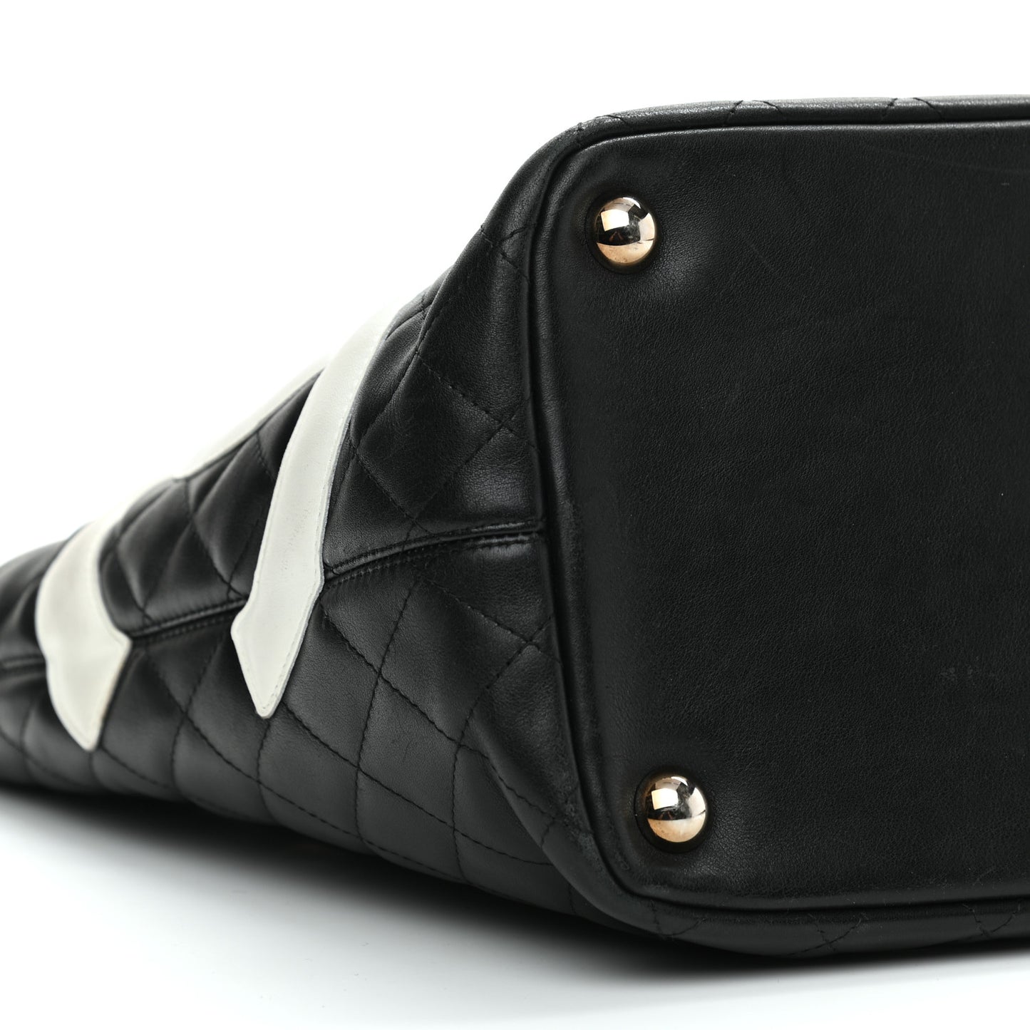 Calfskin Quilted Large Cambon Tote Black White