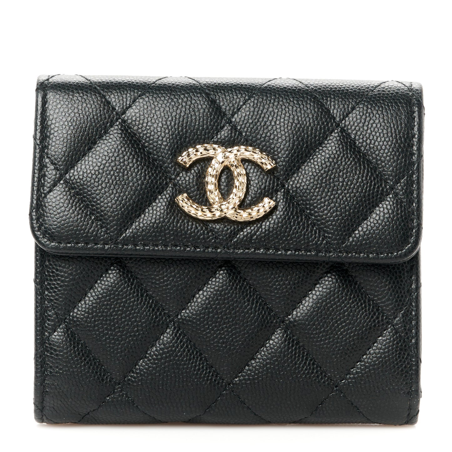 Caviar Quilted Small Flap Wallet Black