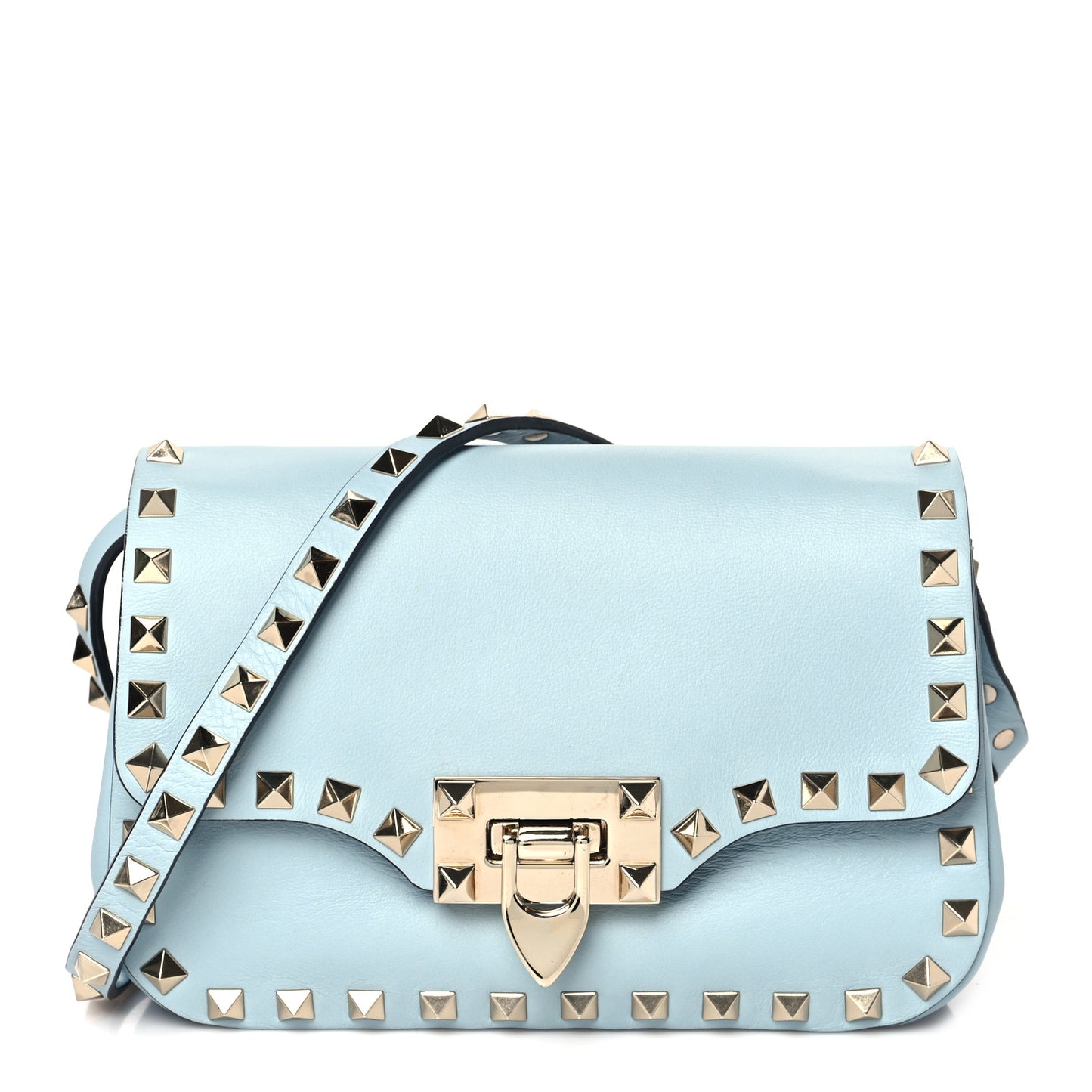 Vitello Mini Rockstud Flap Saddle Crossbody Bag Sky Sorbet