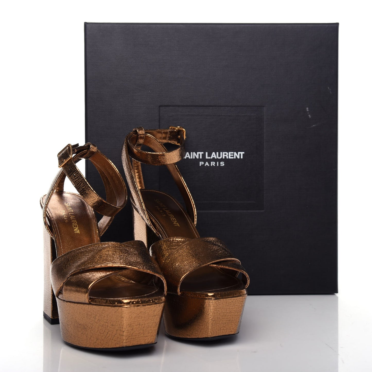 Metallic Calfskin Farrah 80 Crisscross Platform Sandal 38 Chestnut