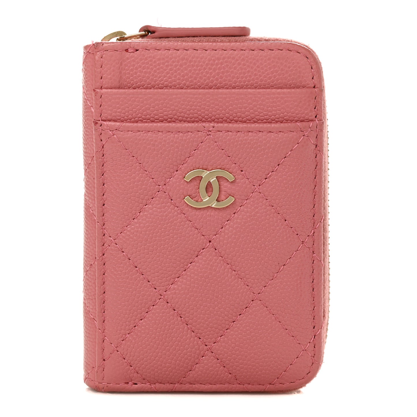 Caviar Quilted Zip Card Holder Pink