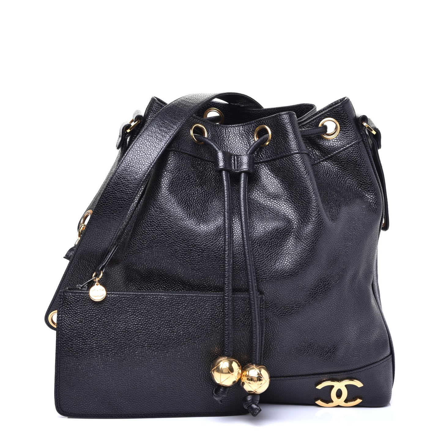 Caviar CC Drawstring Shoulder Bag Black
