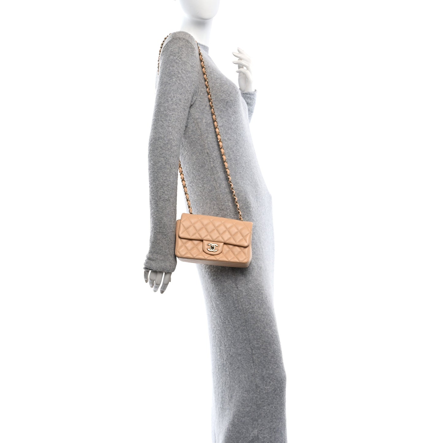 Lambskin Quilted Mini Rectangular Flap Beige