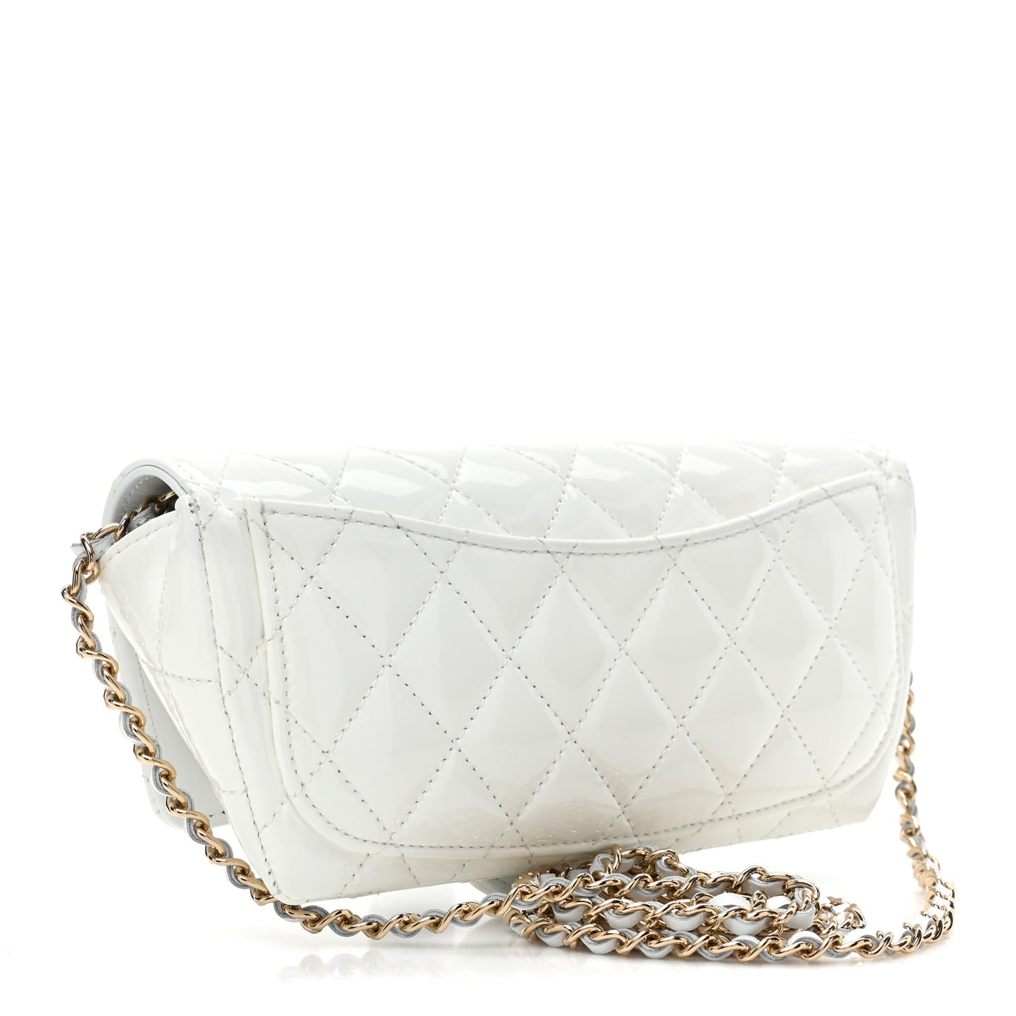 Patent Quilted Glasses Case With Chain White
