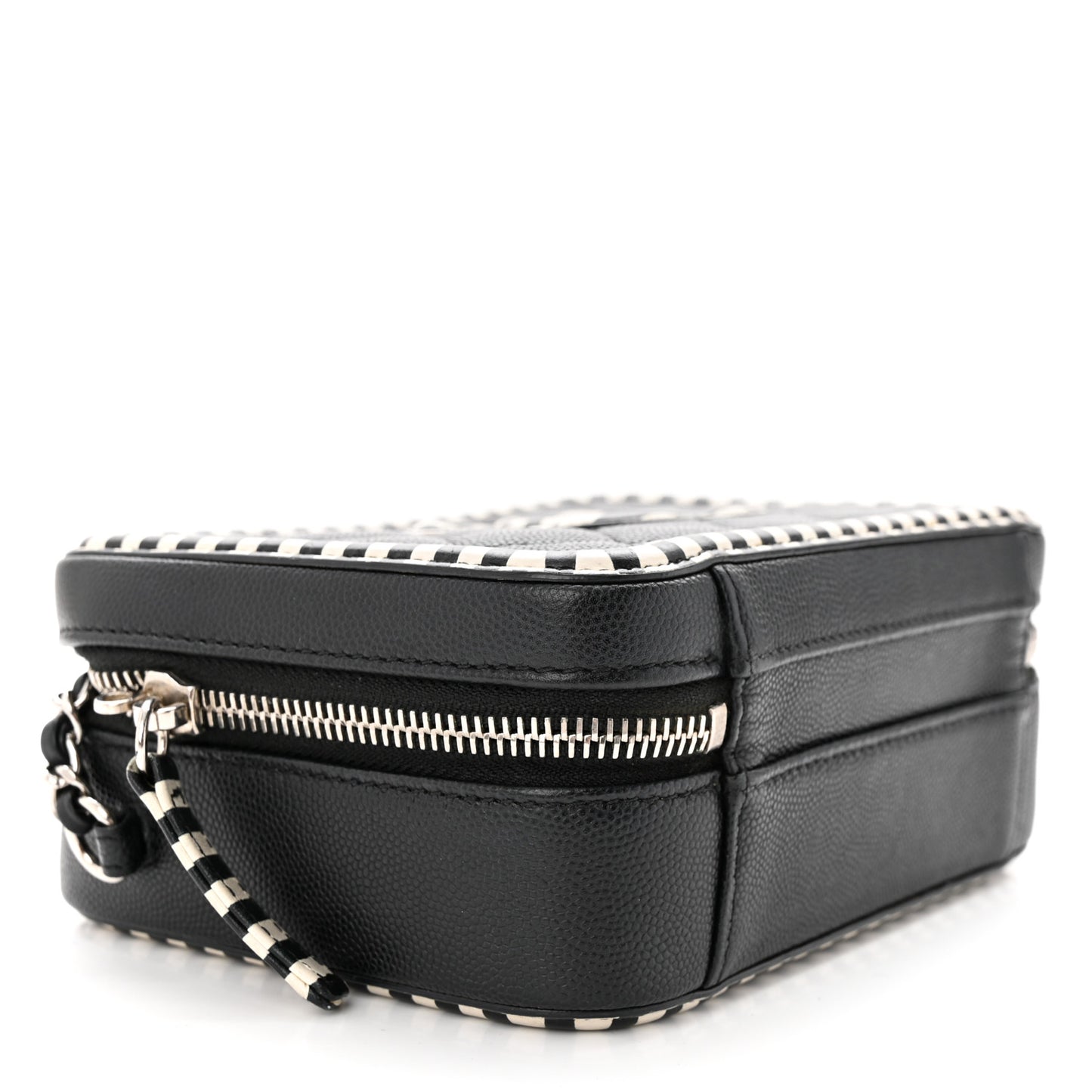 Caviar Quilted Striped Small CC Filigree Vanity Case Black White
