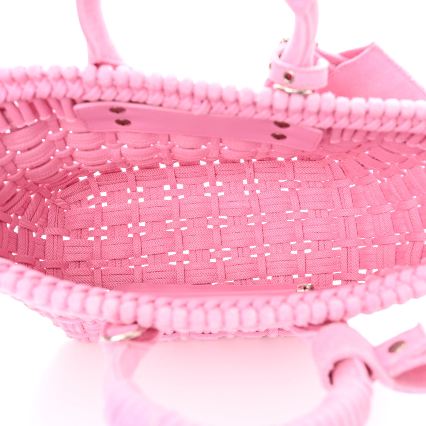 Washed Frayed Denim Braided XS Bistro Basket Pink