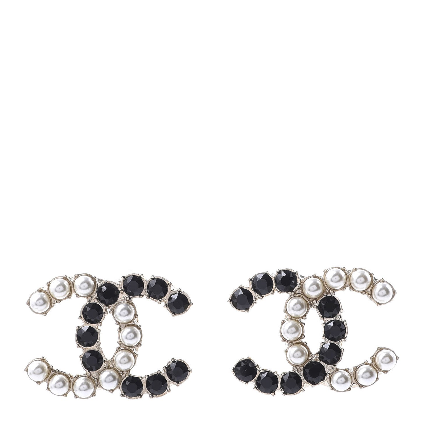 Resin Pearl CC Dazzling Domino Earrings Gold Black