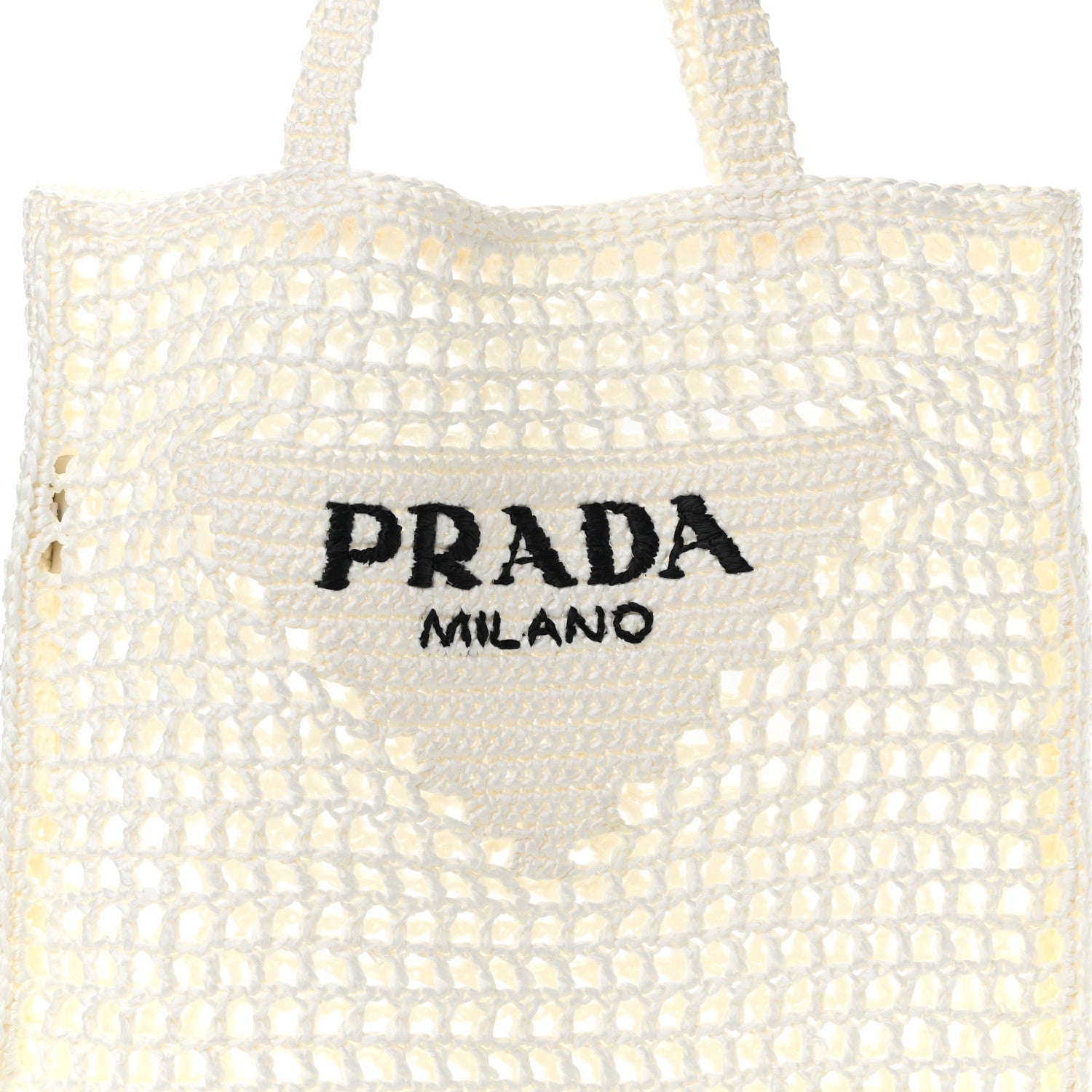 Prada Yarn Raffia Effect Crochet Logo Embroidered Tote Bag White 6 of 8