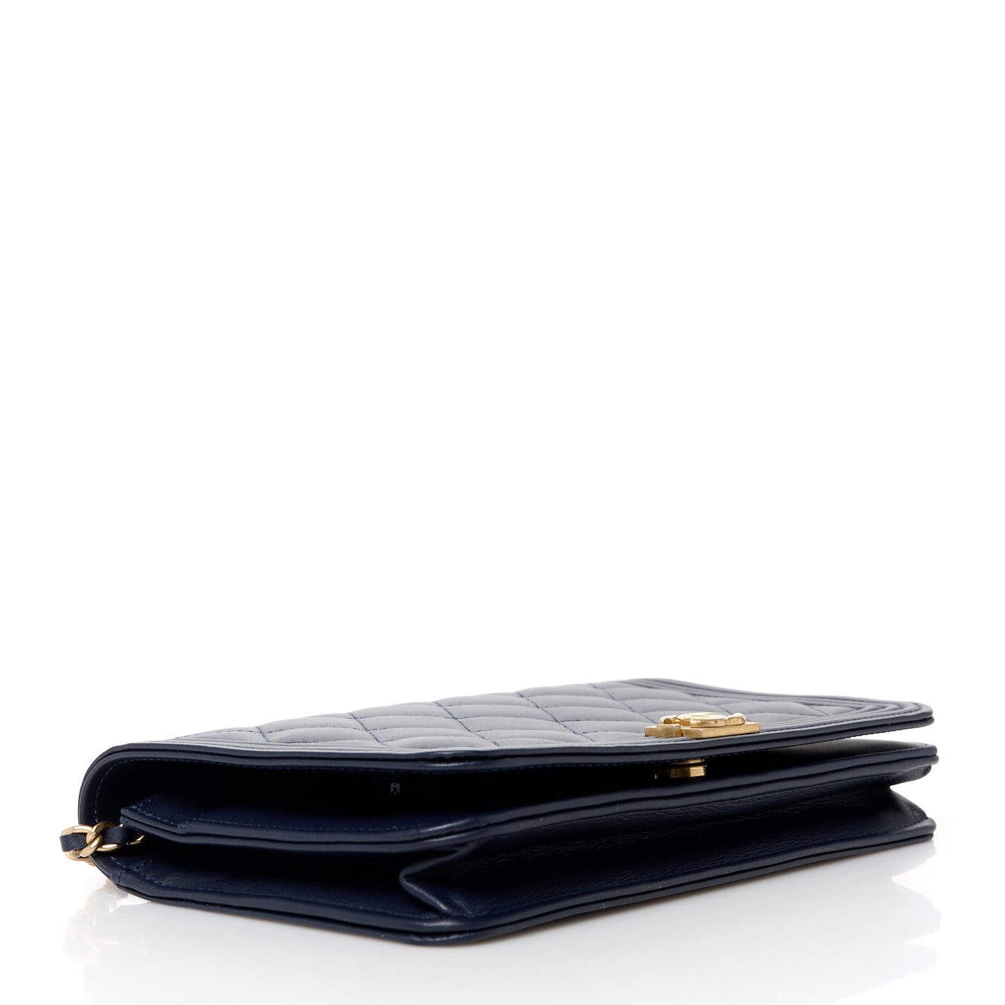 Lambskin Quilted Boy Wallet On Chain WOC Navy