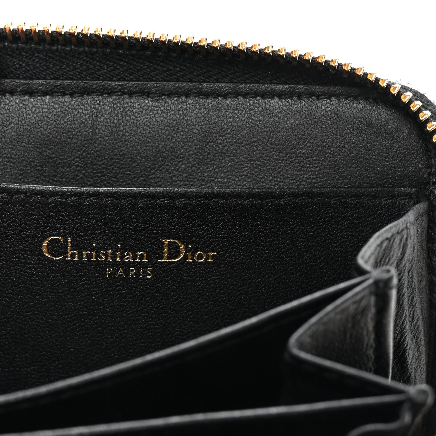 Christian Dior Grained Calfskin Supple Cannage Caro Compact Zip Card Wallet Black 6 of 7