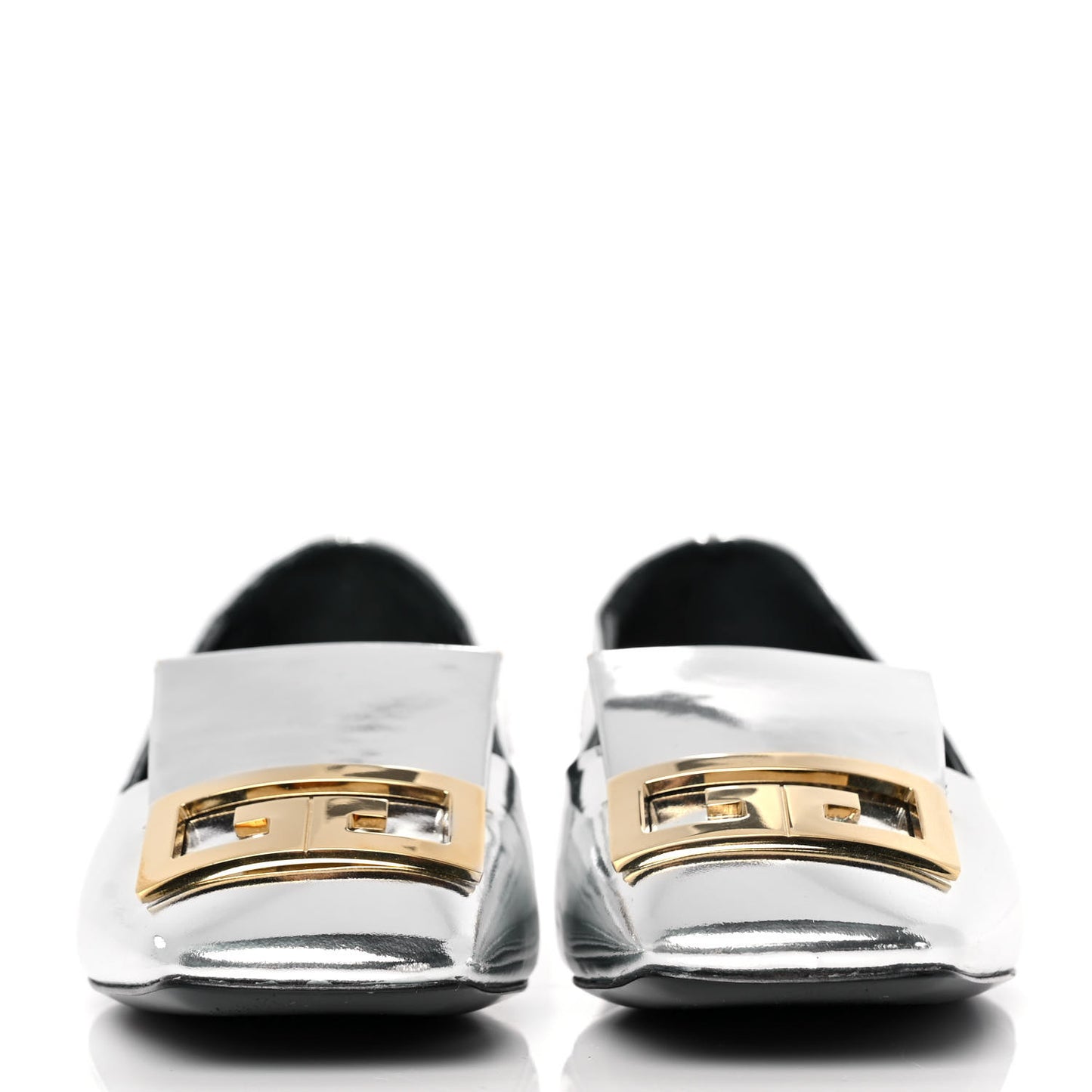 Patent Calfskin Metallic Double G Mystic Loafers 36 Silver