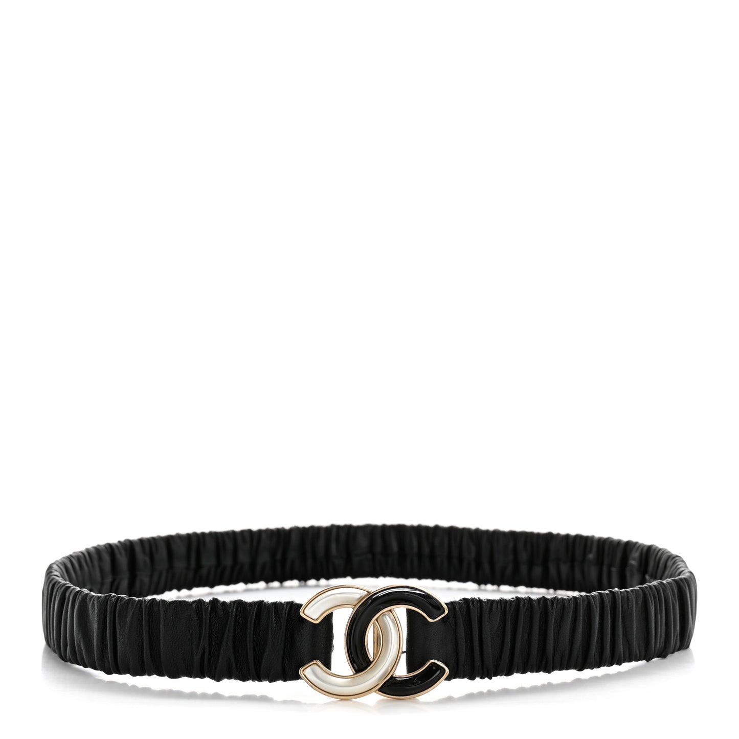 Lambskin Metal Ruched Chain CC Belt 75 30 Black White