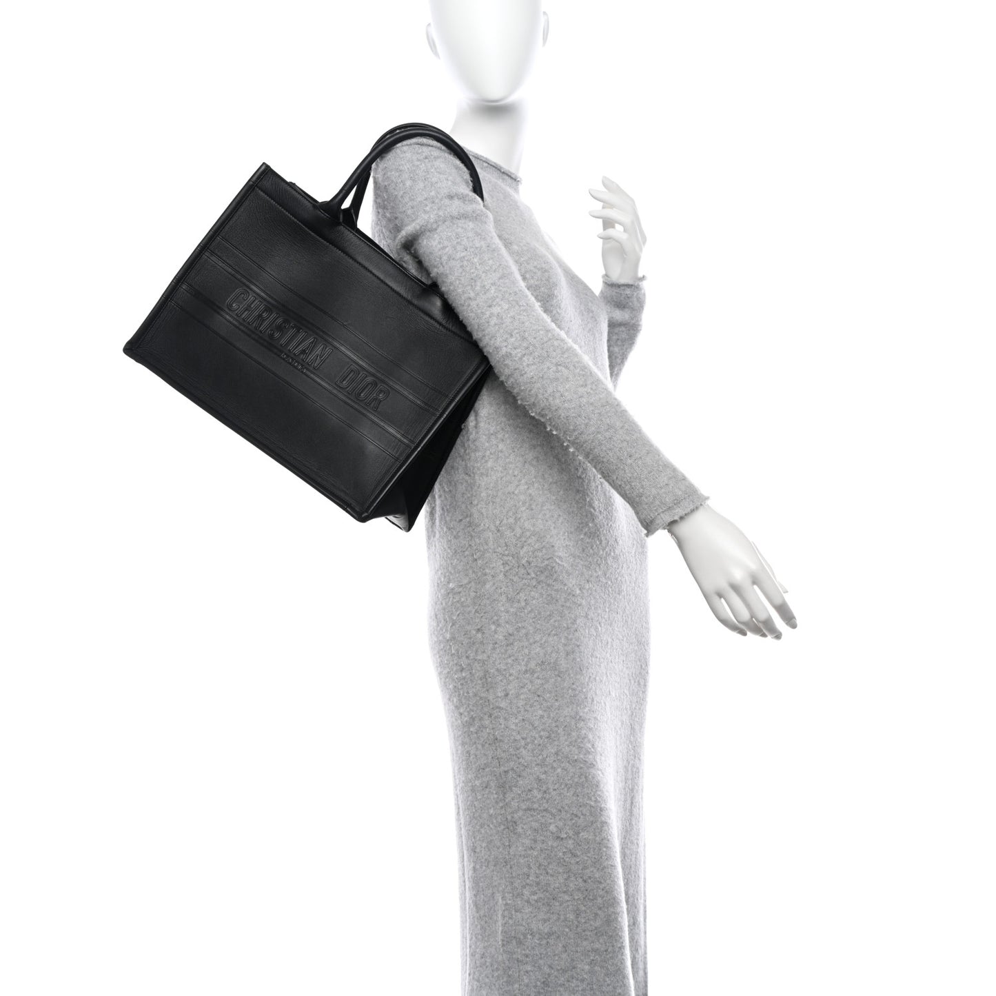 Calfskin Embossed Medium Book Tote Black