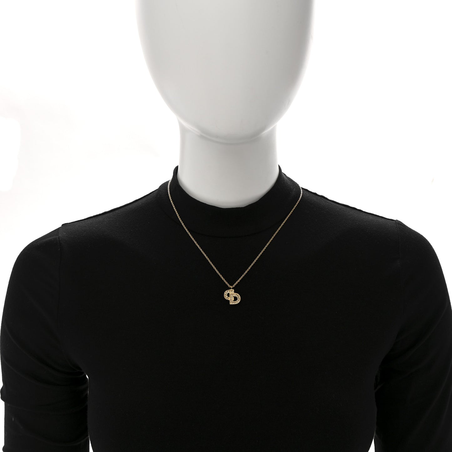 Metal Crystal CD Logo Pendant Necklace Gold