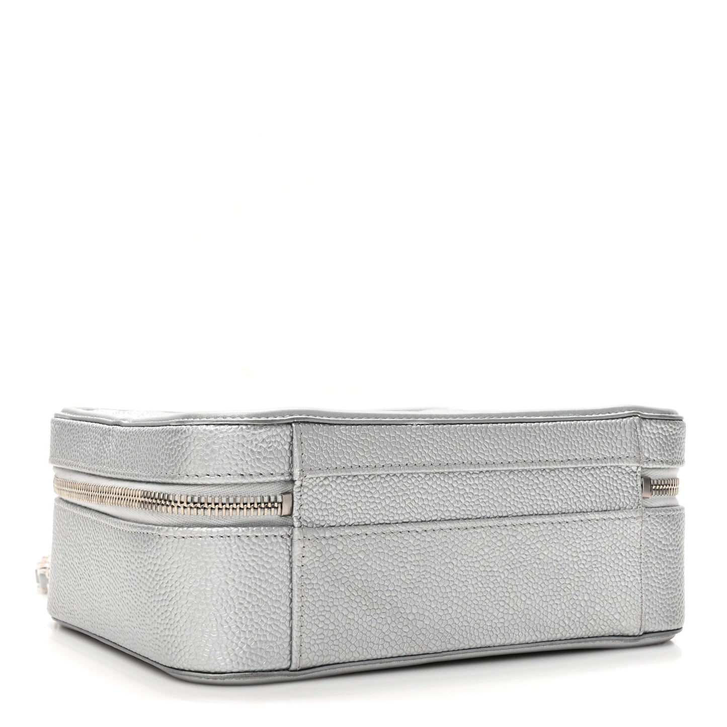 Metallic Caviar Quilted Medium CC Filigree Vanity Case Silver